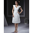 A-line V-neck Knee-length Satin Wedding Dress