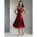 A-line V-neck Tea-length Satin Bridesmaid/ Wedding Party Dress (HSX867)