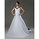 A-line V-neck Court Train Satin Embroidery Wedding Dress