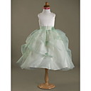 Ball Gown Jewel Tea-length Satin Organza Flower Girl Dress