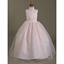 Ball Gown Jewel Floor-length Satin Tulle Flower Girl Dress
