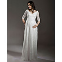 Sheath/ Column Empire V-neck Floor-length Lace Over Satin Half-Sleeve Maternity Wedding Dress