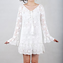 100%Handmade Crochet Round Neckline Lace Long Sleeves Women's Sweater Dresses (1003BC005-0744)