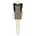 Sleeveless Black White Stripes Frills Women's Dresses(1802BD214-0853)