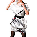solapa impresa manga corta con cinturón bolsillos vestido / vestidos de mujer (ff-1802bd028-0857)