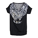 perles léopard modèles capot cou court t-shirt manches / femmes t-shirts (FF-8502bf010-0736)