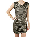 Cowl Neck Sleeveless Golden Sheer Jersey Dress / Women's Dresses (FF-1801BF032-0851)