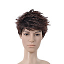Short Curly Dark Brown Full Bang Men Hair Wig