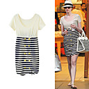 FASHION IDOLS Style / Cotton / Stripes Double-breasted Short Sleeves Round Neckline Dress / Women's Dresses (FF-1801BF021-0851)