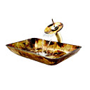 Victory  Rectangular Colorful Tempered glass Vessel Sink and Waterfall Faucet(0917-VT4029)