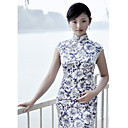 Mantel / Spalte Stehkragen gekappt knielangen Seide / Seide Habotai cheongsam / Qipao / chinesisches Kleid (hgqp306)