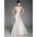Organza Trumpet/Mermaid Strapless Floor-length Beaded Evening Dress