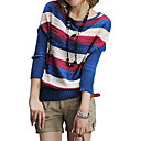Pierced Design Colorful Stripes Long Sleeves Slit Neckline Sweater / Women's Sweaters (FF-C-BI0736616)