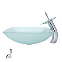 Sieg rechteckigen Glas klar Schiff Spülbecken mit Wasserhahn Wasserfall, Einbauring und Wasserablauf (0917-vt4052)