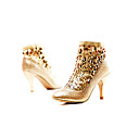 brillante satén tacones altos superior bota corta con lentejuelas de zapatos de moda (0987-ca32941)