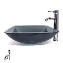 Sieg rechteckige schwarze Glas Schiff Spülbecken mit Wasserhahn Chrom, Einbauring und Wasserablauf (0917-vt4054)