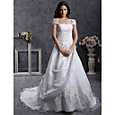 A-line Off-the-shoulder Court Train Organza Taffeta Wedding Dress