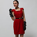 Handmade Flowers and Diamonds Decorated Short Sleeves Round Neckline Dress / Women's Dresses (Red) (FF-A-BK1200005)