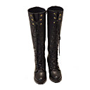 pu leren bovenkant hoge hakken sleehak laars met lace up mode-schoen (1131-D011-2)
