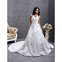 A-line Halter Chapel Train Taffeta Wedding Dress