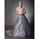 A-line/ Princess Off-the-shoulder Court Train Taffeta Lace Wedding Dress