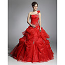 Ball Gown One Shoulder Floor-length Satin Organza Evening/ Prom Dress