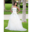A-line One Shoulder Floor-length Tulle Wedding Dress