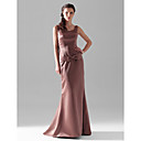 Sheath/Column V-neck Straps Floor-length Satin Bridesmaid Dress