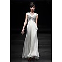 gaine / satin mousseline étage colonne v-cou-longueur robe de soirée en tulle