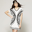TS White and Black Bohemian Style Butterfly Print Dress