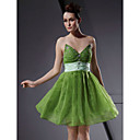 A-line Sweetheart Short/ Mini Elastic Woven Satin Organza Cocktail/ Homecoming Dress