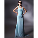 Chiffon Sheath/ Column V-neck Sweep/ Brush Train Evening Dress