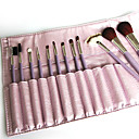mooie paarse make-up borstel met een gratis lederen etui (12 kleuren)