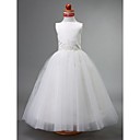 Ball Gown Bateau Floor-length Satin And Tulle Flower Girl Dress