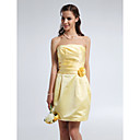 Sheath/ Column Strapless Short/ Mini Ruched Satin Bridesmaid Dress