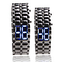Black Metal Strip Digital Lava Style Iron Sport Couple Blue LED Faceless Wrist Watch
