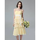 Sheath/Column Spaghetti Straps Tea-length Tiered Chiffon Bridesmaid Dress