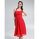 A-line Halter Square Knee-length Chiffon Bridesmaid Dress