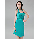 Sheath/ Column Halter Knee-length Stretch Satin Bridesmaid Dress