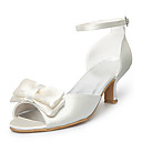 Satin Upper Mid Heel Peep-toes With Bowknot Wedding Bridal Shoes