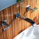 Two Handles Widespread Chrome Finish Solid Brass Bathroom Sink Faucet (Wall Mount)