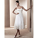 A-line Sweetheart Tea-length Satin Wedding Dress