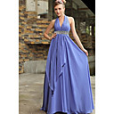 une ligne de v-cou-parole longueur robe de mousseline de soirée en satin