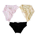 6 Pieces Poly Cotton Low Waist Briefs With Bowknot And Lace Wedding/ Party/ Honeymoon Panties