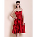 A-line Strapless Knee-length Tiered Satin Bridesmaid Dress