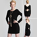 TS Gathered Back Open Design Long Sleeves Dress / Women's Dresses