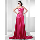 A-line One Shoulder Court Train Stretch Satin Evening Dress