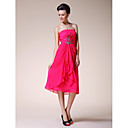 A-line Strapless Knee-length Chiffon Elastic Woven Satin Wedding Party Dress