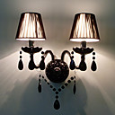 sort krystal væglampe med 2 lys i stof skygge