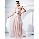 A-line Strapless Floor-length Chiffon Evening Dress